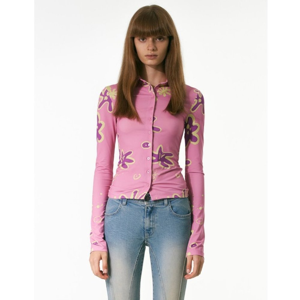 The Open Product Button Down Flower Shirt / Size 1 / Small / Pink Open Y SSENSE